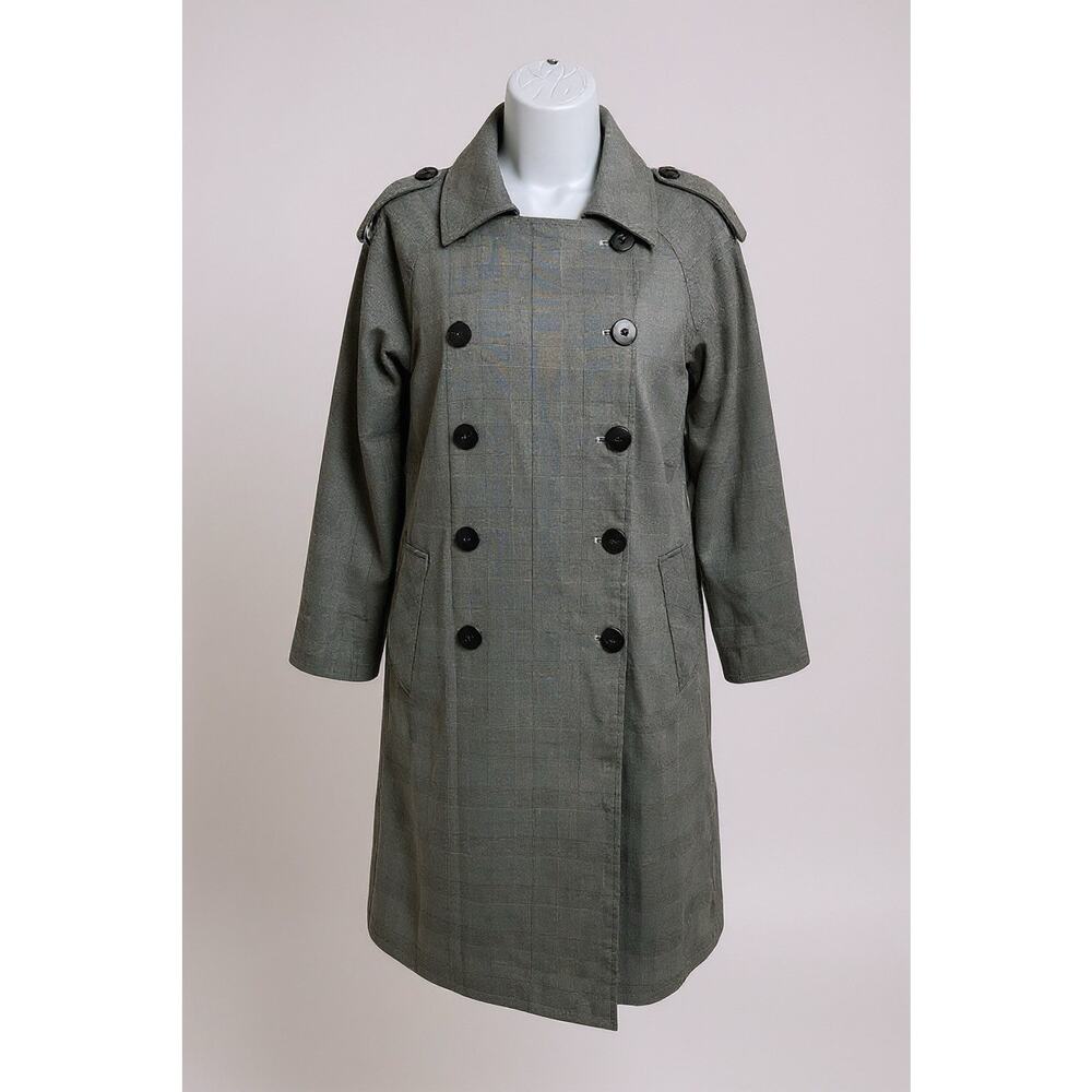 MO & Co. Trench Coat Sz S Glen Check Plaid Academia Business Wool Blend